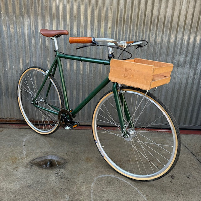 Gentlemen's City Bike - Green with Wood Crate Basket