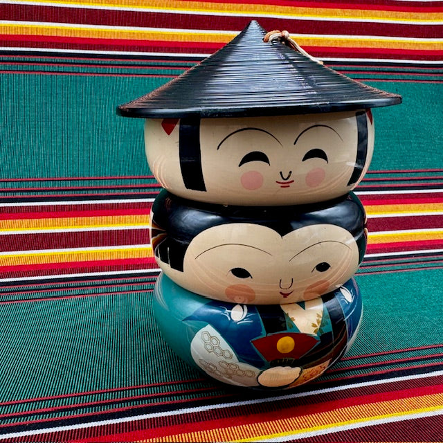 Vintage Kokeshi Hand Painted Lacquer Box Set