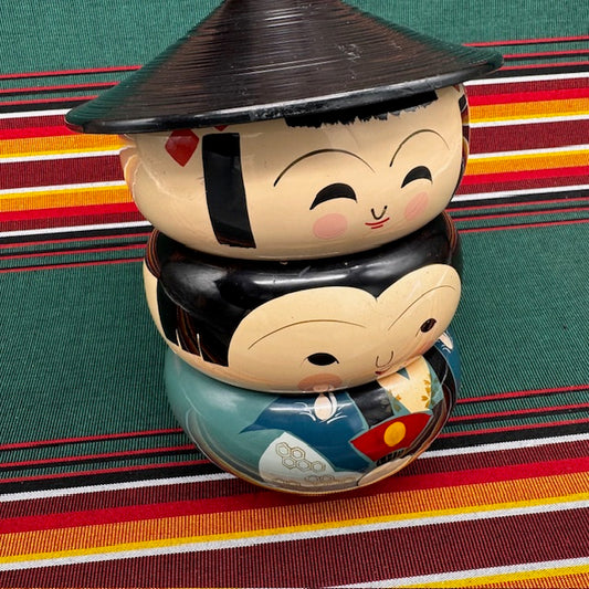 Vintage Kokeshi Hand Painted Lacquer Box Set