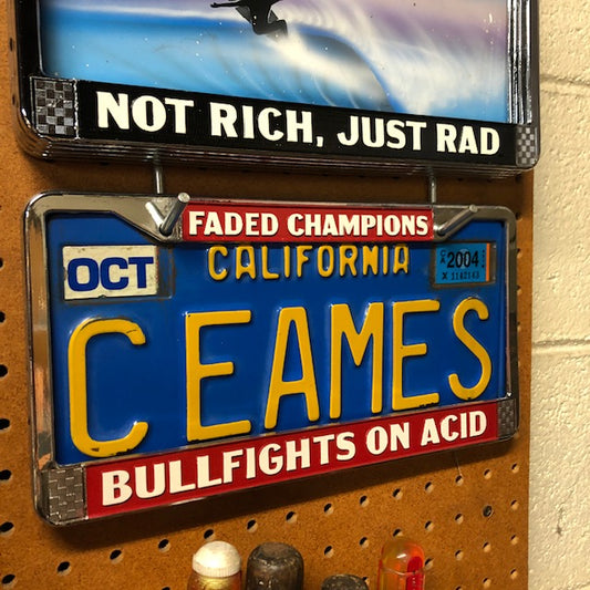 License Plate Frame - Bullfights on Acid - Faded Champions Edition