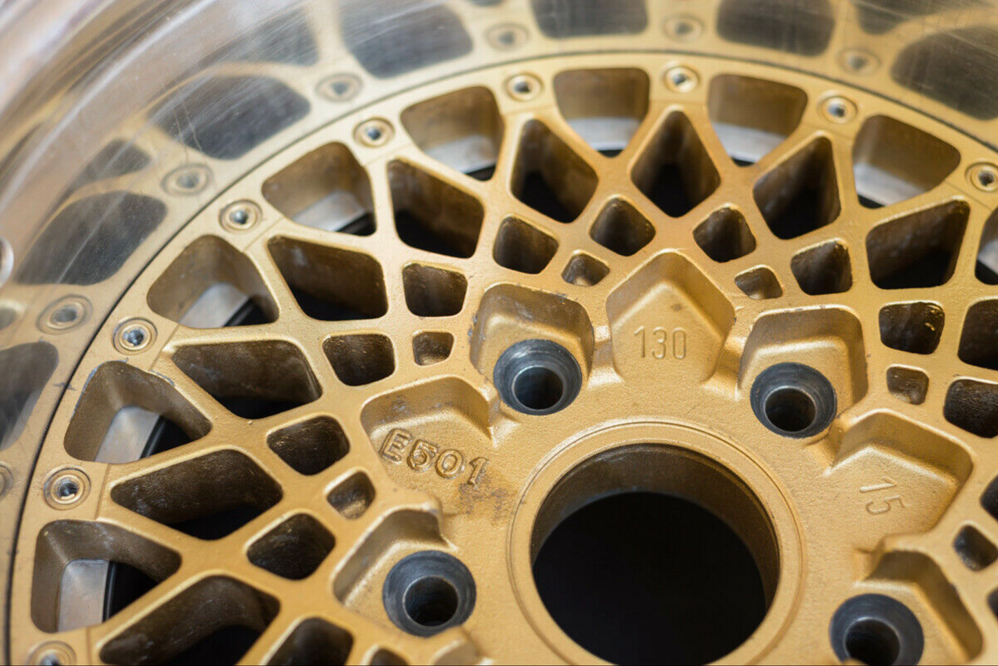 BBS Motorsport E50 15" x 10" PAIR Porsche 5x130 - Beautiful Magnesium Centers