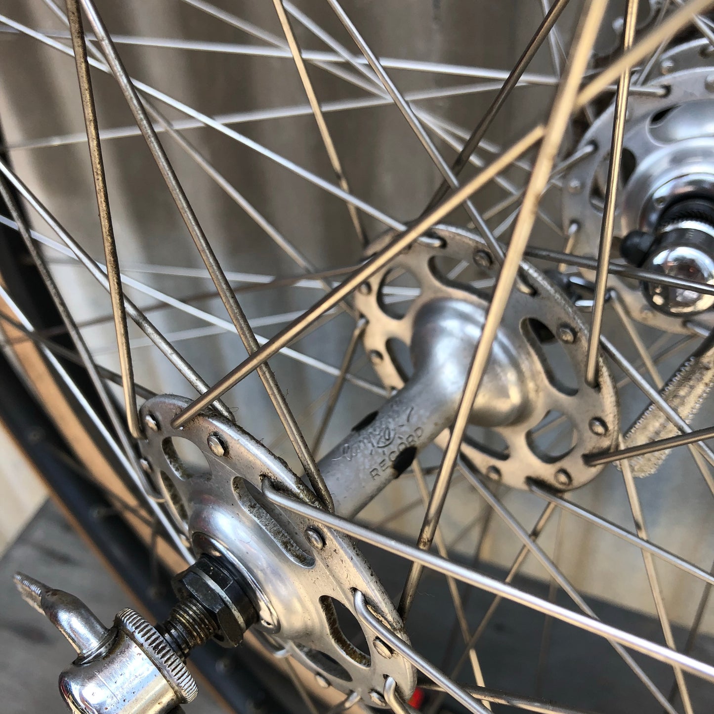 Vintage Campagnolo Wheelset - Record High Flange Hubs Laced with Stainless Spokes to Mavic MA-40s