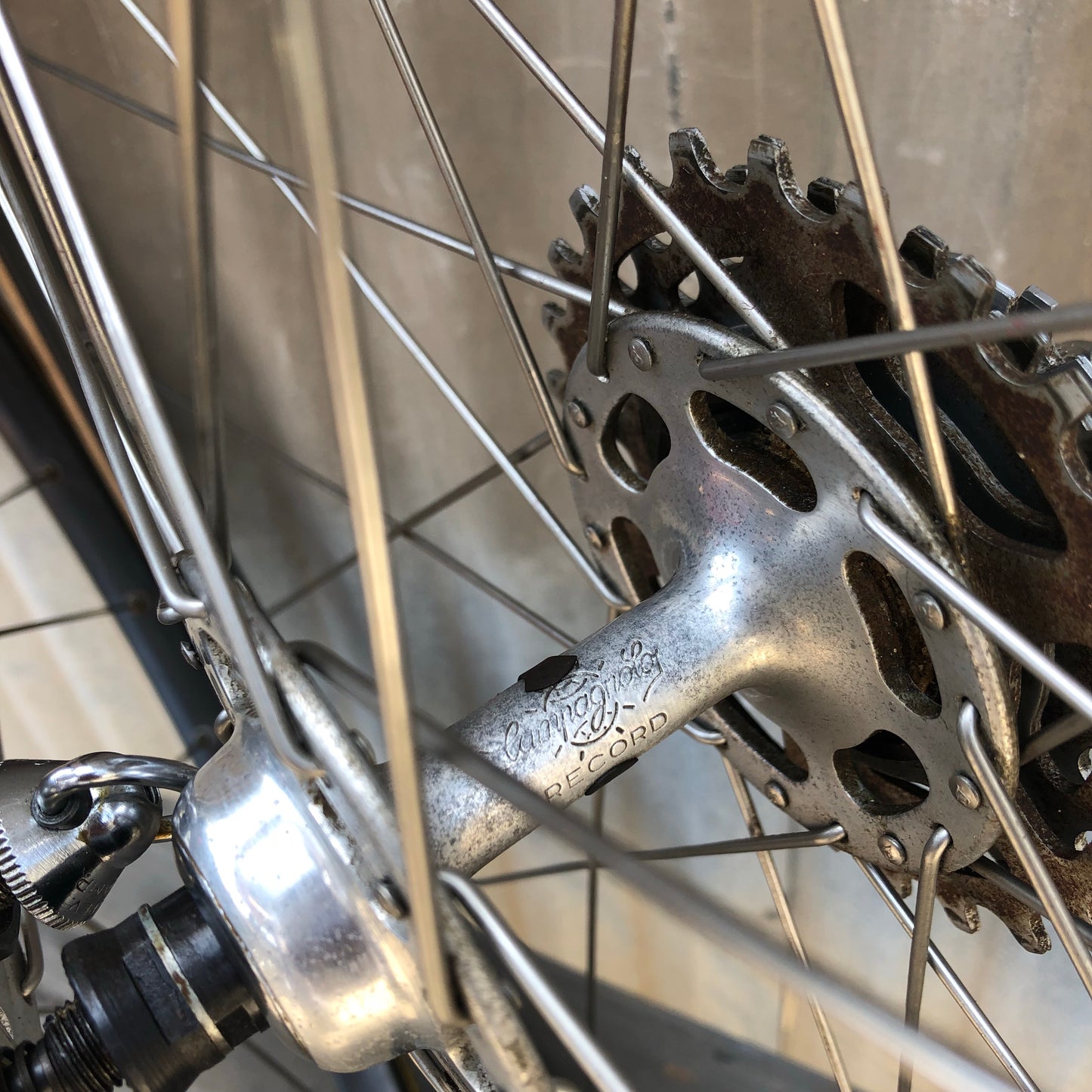 Vintage Campagnolo Wheelset - Record High Flange Hubs Laced with Stainless Spokes to Mavic MA-40s