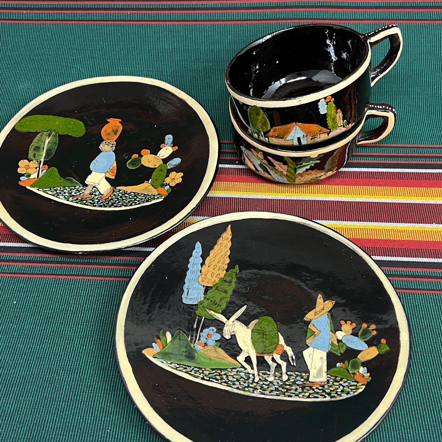 1940's Tlaquepaque Black Glazed Pottery Set