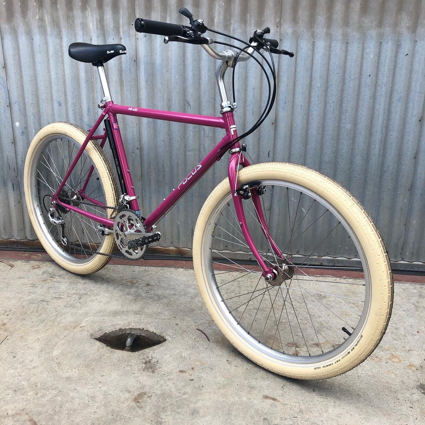 Focus MTB in Amazing Berry Color with Black Deerhead Thumb Shifters