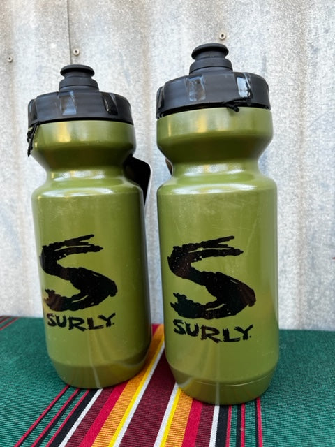 Brand New PAIR of Surly Moss / Olive Drab / Black 22 Oz Water Bottles By Purist