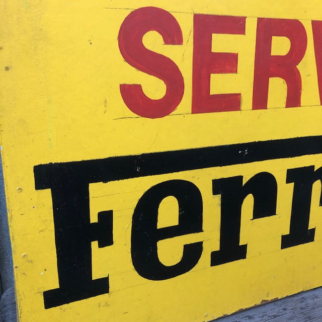 Ferrari - Hand Painted Sign - From Pasadena Independent Italian Repair Shop - Vintage